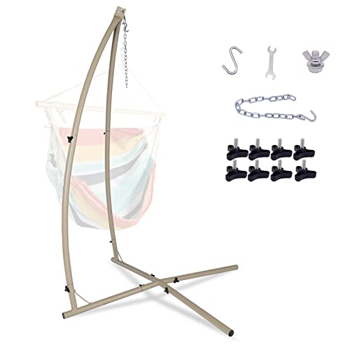 CType Hammock chair Stand Heavy Duty Steel Solid Hammock Rack Stand Adjustable Height for Hanging ChairsTree tent，Loungers Air Porch Swings  IndoorOutdoor Patio Yard 220lbs Capacity （Beige）