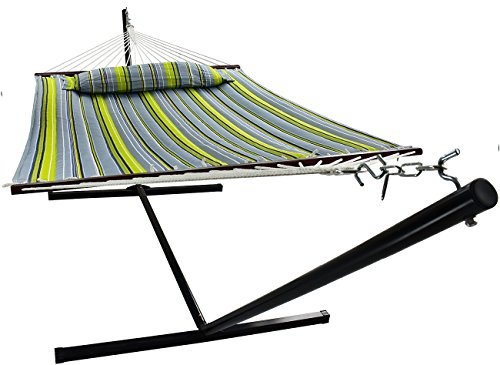 Sorbus Hammock with Stand  Spreader Bars and Detachable Pillow Heavy Duty 450 Pound Capacity Accommodates 2 People Perfect for IndoorOutdoor Patio Deck Yard (Hammock with Stand GreenBlue)
