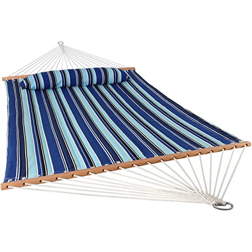 Sunnydaze Quilted Fabric Hammock Two Person with Spreader Bars Heavy Duty 450 Pound Capacity Catalina Beach