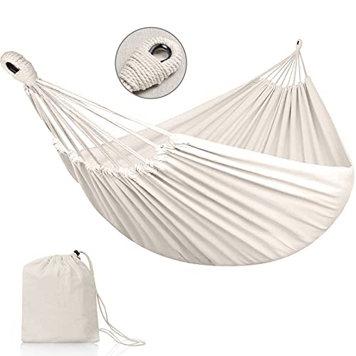UUWay Hammock Double Hammocks for 2 Person Portable Hammock for Indoor Outdoor Use Load Capacity up to 450 Lbs with Carrying Bag Camping Hammock for Backyard Porch Patio Yard Garden Tree Beige