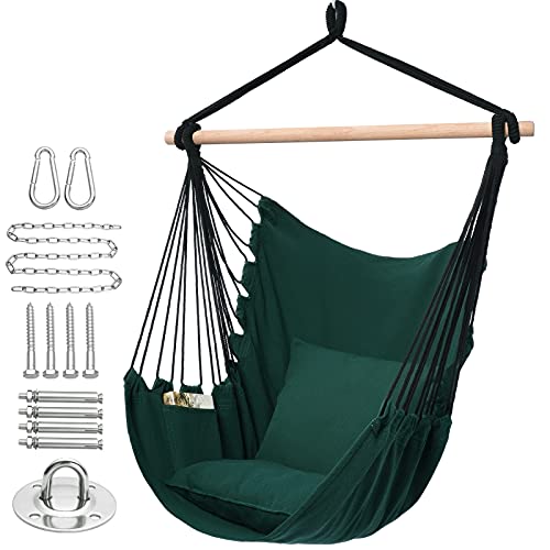 Y STOP Hammock Chair Hanging Rope Swing  Max 320 Lbs  2 Seat Cushions Included  Quality Cotton Weave for Superior Comfort  Durability (Green)