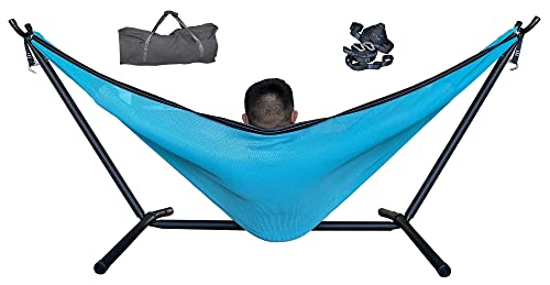 cutequeen Steel Stand with Hammock and 161 Loops Tree Straps Hold Up 600Lbs (Cyan Blue )