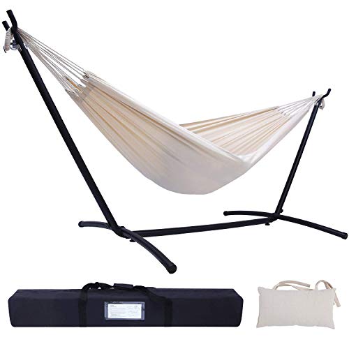 Hammock with Stand Ohuhu 2 Person Hammocks with 95 FT Heavy Duty Steel Stand  Pillow Portable Double Hammock with Carrying Bag for Indoor Outdoor Camping Garden Yard Porch Patio 450 lb Capacity