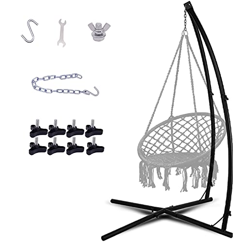 LAZZO CType Hammock Chair StandHeavy Duty Steel Solid Hammock Rack StandAdjustable Heightfor Hanging ChairTree TentLoungersAir PorchSwingsIndoorOutdoor PatioDeckYard220lbs CapacityBlack