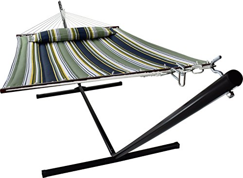 Sorbus Hammock with Stand  Spreader Bars and Detachable Pillow Heavy Duty 450 Pound Capacity Accommodates 2 People Perfect for IndoorOutdoor Patio Deck Yard (Hammock with Stand BlueAqua)