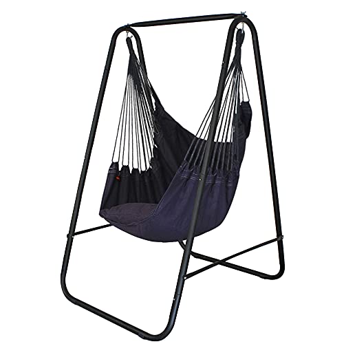 YUCAN Hammock Chair Stand with Hanging Swing Chair IncludedWeather Resistant and Saving Space Stand Max 450 Lbs Quality Cotton Weave Wrap Whole BodySuitable for Indoor OutdoorPatio，Yard