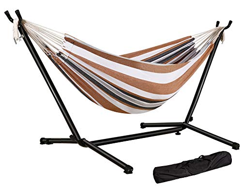 ARGCONNER Hammock with StandPortable Double Hammock for PatioIndoor Outdoor Hammock Stand 2 Person Heavy Duty450lb CapacityCarrying Case Included (Coffee Stripes)