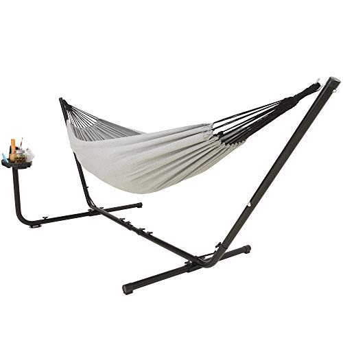 Hammock with Stand with Cupholder  Carrying Bag 2 Person Hammock Heavy Duty 450 Pound Capacity Indoor  Outdoor Hammock Patio Pool Balcony Backyard (Grey)