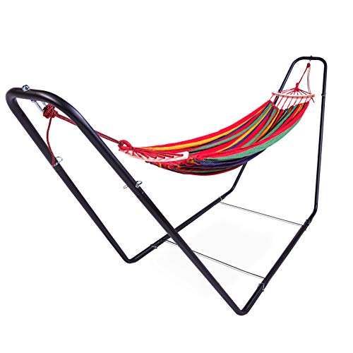Portable Outdoor Hammock with Stand for Patio Garden Yard Travel Camping Hammock Holds Up 440Lbs  Red