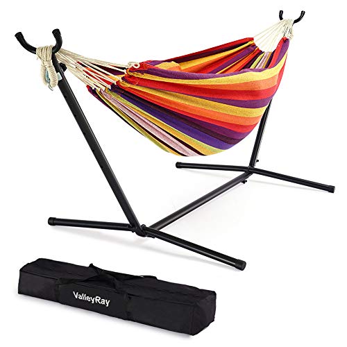 VALLEYRAY Hammock with Stand 9FT Hammock with Stand Included for Indoor and Outdoor Portable Hammock with Stand and Carry Case Hammock with Stand 2 Person (MulitColor)