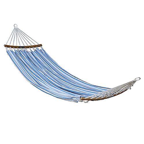 HENG FENG Brazilian Double Hammock 2 Person Cotton Fabric Hammock with Curved Bamboo Spreader Bars and Carrying Bag for Patio Porch Garden Backyard Outdoor and Indoor Use Sea Salt
