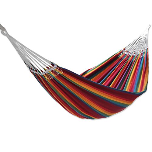 NOVICA Multicolor Rainbow Striped Cotton Fabric 2 Person Brazilian Hammock Brazilian Rainbow (Double)