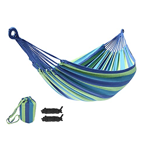ONCLOUD Brazilian Double Hammocks 2 Person Hammock Bed for Patio Porch Backyard Indoor or Outdoor Camping Travel with 2pcs Hanging Rope Carry Bag (Blue Stripes)
