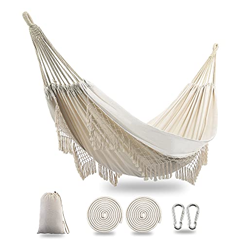 TingTingo Indoor Hammock Garden Cotton Hammocks with Tassels 2 Person Durable Swing with Travel Bag Perfect for for Beach Yard Bedroom Patio Porch Indoor Outdoor Wedding Decor 83 Lx 59 W