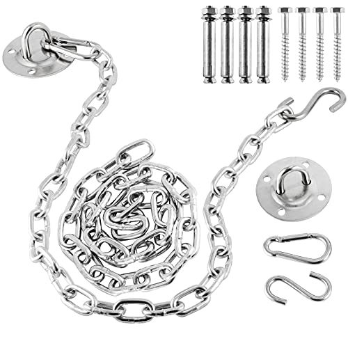 FUNSUEI 2 Sets Hammock Chair Hanging Kits Stainless Steel Hammock Chair Hardware Heavy Duty Swivel Hook and Chain for Hanging Hammock Chair Hammock Bed Swing 900 Lbs Capacity