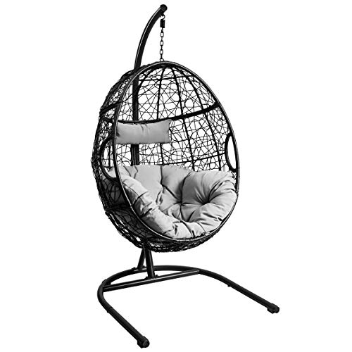 Giantex Hanging Egg Chair Swing Chair with C Hammock Stand Set Hammock Chair with Soft Seat Cushion  Pillow Multifunctional Hanging Chairs for Outdoor Indoor Bedroom (Gray)