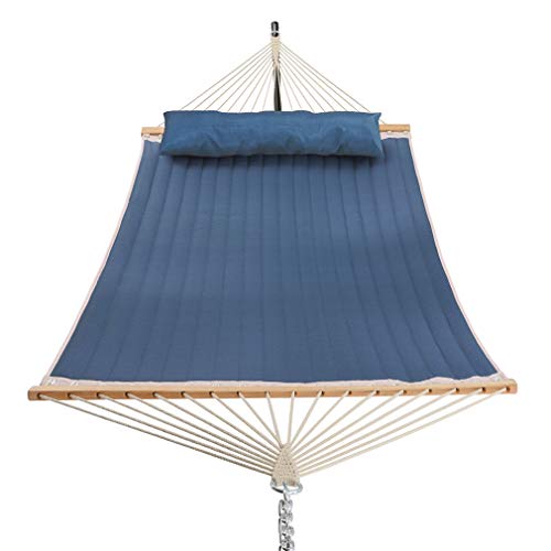 Patio Watcher 11 Feet Quilted Fabric Hammock with Pillow Double 2 Person Hammock with Bamboo Spreader Bars Perfect for Outdoor Outside Patio Yard Beach Dark Blue