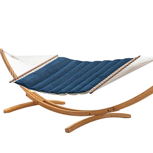 Hatteras Hammocks Platform Indigo Sunbrella Pillowtop Hammock with Free Extension Chains  Tree Hooks Handcrafted in The USA Accommodates 2 People 450 LB Weight Capacity 13 ft x 55 in