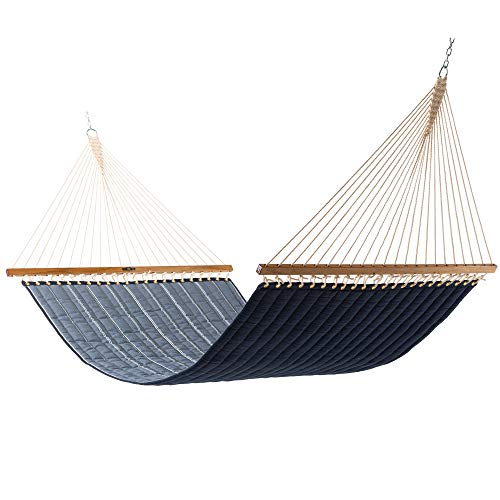 Original Pawleys Island Large Equal Ink Sunbrella Quilted Hammock with Free Extension Chains  Tree Hooks Handcrafted in The USA Accommodates 2 People 450 LB Weight Capacity 13 ft x 55 in