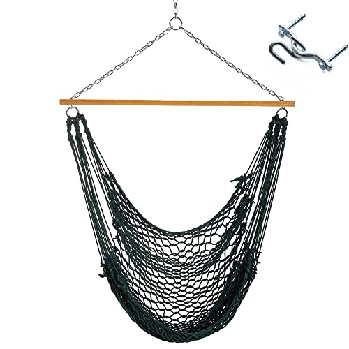 Original Pawleys Island Single Green DuraCord Rope Hammock Chair with Zinc Plated Hardware Included Handcrafted in the USA Features Oak Spreader Bar 350 LB Weight Capacity for Indoor or Outdoor Use