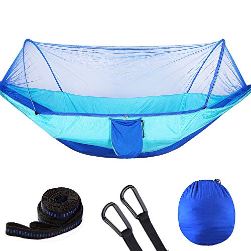 Camping Hammock with Mosquito Net Single and Double Hammock Bug Net Lightweight Nylon Portable Hammock for Beach Traveling Hiking MountainAdventureOutdoor Jungle (Sky Blue)