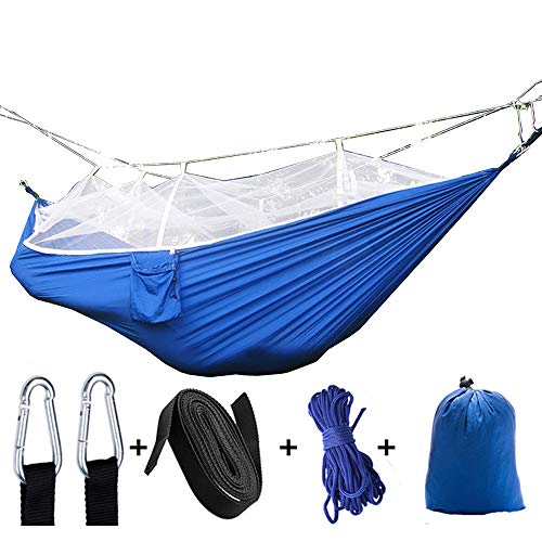 Fusmaker Outdoor Hammock  Tarpaulin Travelling Sleep SystemJungle Hammock with Built in Mosquito Net  Sleeve ProtectorsNavy Blue