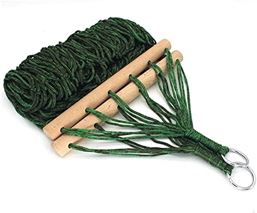 Hammocks with Short Wooden Stick Rope Mesh Hammock Sleeping Bed Hanging Chair Lounger Hammock for Outdoor Travel Garden Camping (Color  Jungle Green Size  260100cm)