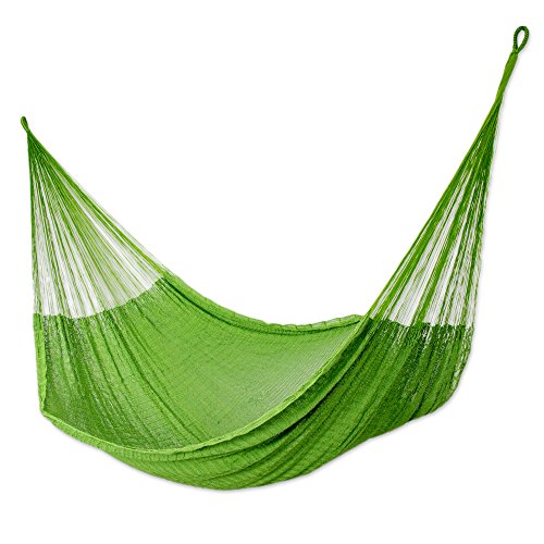 NOVICA Bright Lime Green Hand Woven Cotton Mayan 2 Person XL Rope Hammock Diamonds in The Jungle (Double)