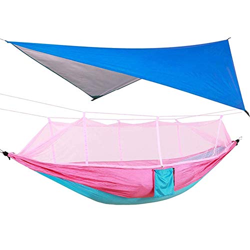 giveyoulucky Swing Hammock Portable Outdoor Camping Jungle Mosquito Net Canopy Durable Nylon Yarn Hanging Bed Equipment Blue Pink Blue