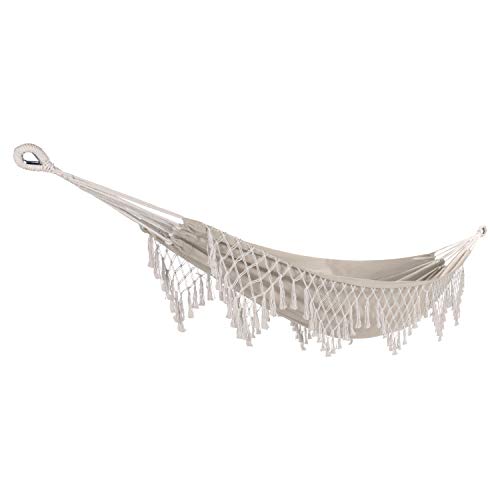 Bliss Hammocks BH400FR Hammock in a Bag with Fringe Cotton Portable Supports up to 250Pounds for Camping Hiking and Outdoors Natural