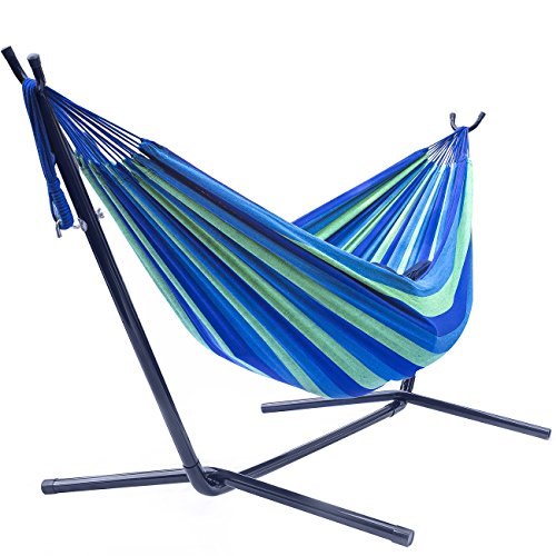 Sorbus Double Hammock with Steel Stand Two Person Adjustable Hammock Bed  Storage Carrying Case Included (BlueGreen)