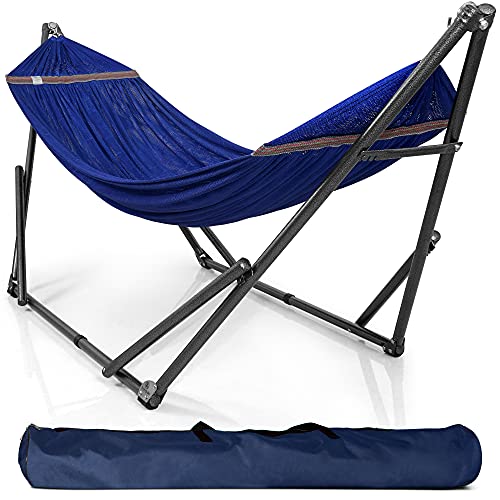 Tranquillo Universal Hammock Stand 12mm Thickness Steel Frame with Hanging Net Double Blue
