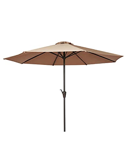 9Ft Outdoor Patio Umbrella Beige Windproof Outdoor Umbrella Garden Shade Umbrella with Push Button and 8 Sturdy Ribs for Patio Backyard Garden and Beach