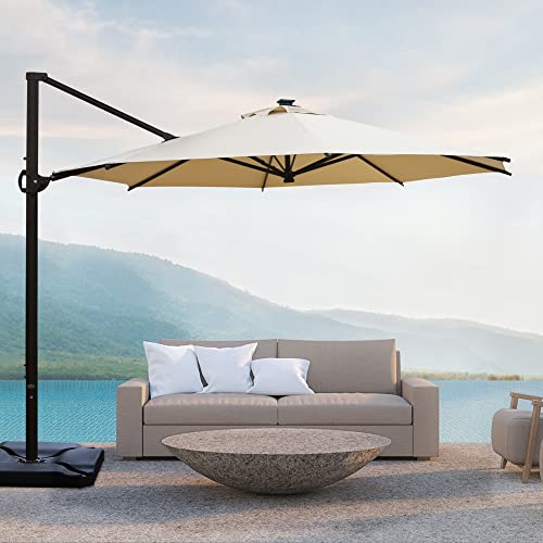 Abba Patio 11 ft Patio Offset Hanging Outdoor Cantilever Sturdy Umbrella with Crank  Cross Base  Easy Tilt for Garden Backyard Pool and Deck Beige 11ft