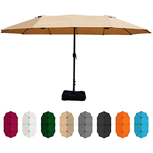 BELLEZE 15 Foot Extra Large Outdoor Market Patio Umbrella with Sturdy Base Weather Resistant Canopy Shade for Porch Garden Backyard Outdoor Dining  Tan