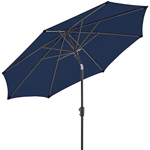 BLUU Olefin 9 FT Patio Market Umbrella Outdoor Table Umbrellas 3year Color Fastness Olefin Canopy Market Center Umbrellas with 8 Strudy Ribs  Push Button Tilt for Garden Lawn  Pool (Navy Blue)