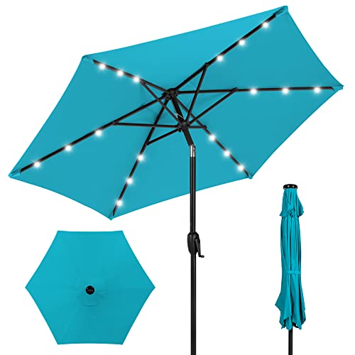 Best Choice Products 75ft Outdoor Solar Market Table Patio Umbrella for Deck Pool wTilt Crank LED Lights  Sky Blue