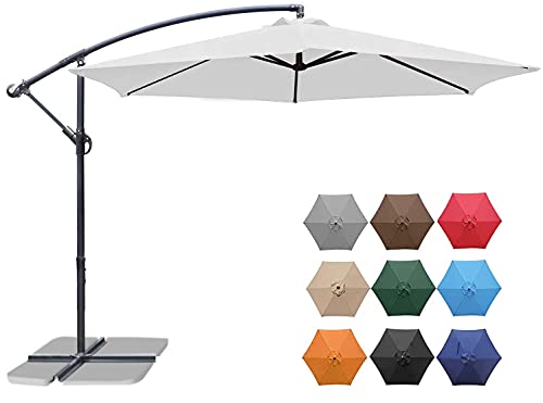 Greesum Offset Umbrella 10FT Cantilever Patio Hanging Umbrella Outdoor Market Umbrella with Crank and Cross Base (White)