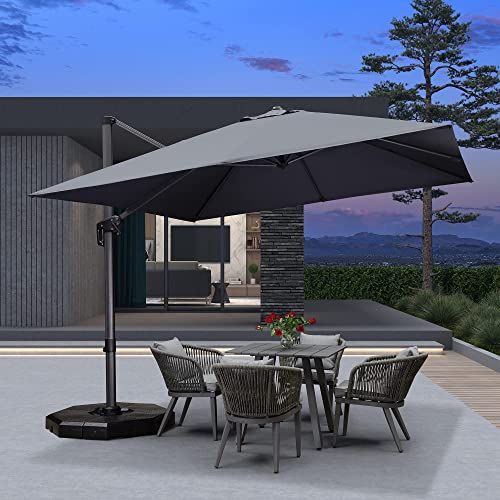 PURPLE LEAF 10 Feet Patio Umbrella Outdoor Cantilever Square Umbrella Aluminum Offset Umbrella with 360degree Rotation for Garden Deck Pool Patio Grey