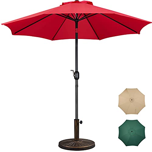 Yaheetech 9FT Garden Table Umbrella with 223lb Patio Umbrella Base Patio Market Umbrella with Push Button Tilt Crank and 8 Sturdy Ribs Outdoor Patio Umbrella wBase Included Heavy Duty  Red