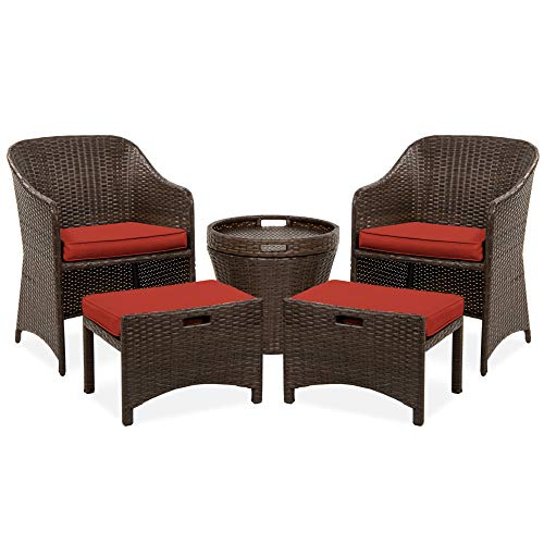 Best Choice Products 5Piece Outdoor Wicker Conversation Bistro Patio Furniture Set  Storage Table No Assembly Required  Red