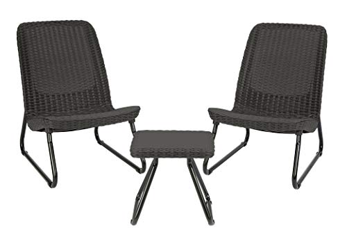 Keter Resin Wicker Patio Furniture Set with Side Table and Outdoor Chairs Dark Grey