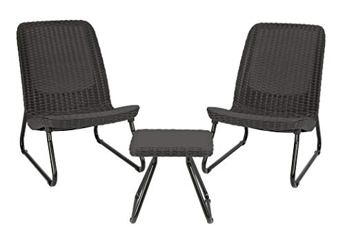 Keter Resin Wicker Patio Furniture Set with Side Table and Outdoor Chairs Dark Grey