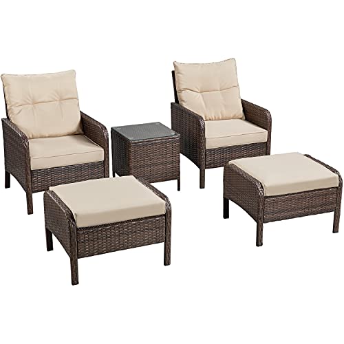 Yaheetech 5pcs Patio Wicker Furniture Set Outdoor Conversation Set Cushioned Sofa wOttomans and Coffee Table for Porch Pool Balcony Lawn