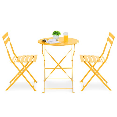 JY QAQA 3 Pieces Patio Bistro Set Folding Round Table and ChairsMetal Frame Outdoor Indoor Furniture for Garden Balcony Backyard Pool Porch Lawn Living RoomNo Assembly Required