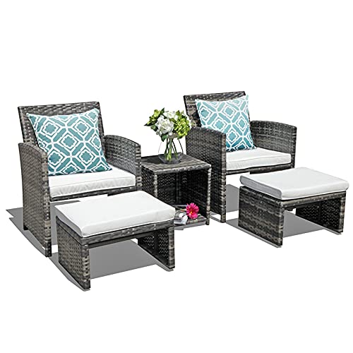 OC OrangeCasual Wicker Patio Furniture Set Rattan Patio Chair Set with Ottoman Pillows Included Perfect for Balcony Small Space Porch 5 Pieces