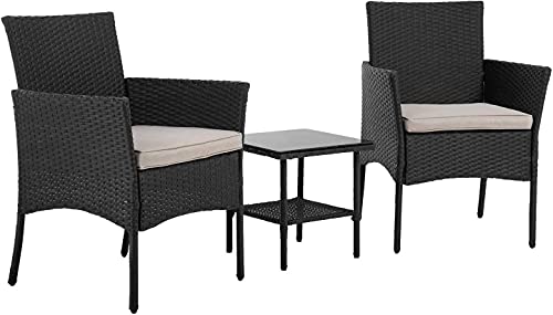 Patio Furniture Sets 3 Pieces Outdoor Wicker Bistro Set Rattan Chair Conversation Sets with Coffee Table for YardBackyard Lawn Porch Poolside BalconyBlack