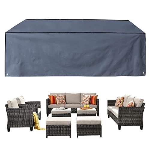 ABCCANOPY Outdoor Rectangular Patio Furniture Covers 600D Oxford Heavy Duty Table Cover Waterproof Windproof AntiUV Dust Proof Protective Covers Dining Table  Chair Set Cover 138x76x28 inches Gray
