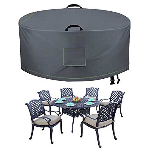 TAOCOCO Outdoor Patio Furniture Covers 600D Waterproof Table Chair Set Covers Round Table Dining Set Heavy Duty Durable 72 DIAx275 H Grey