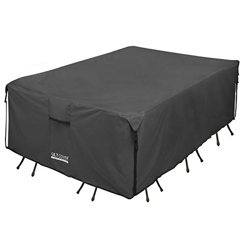 ULTCOVER 600D Tough Canvas Durable Rectangular Patio Table and Chair Cover  Waterproof Outdoor General Purpose Furniture Covers 136 x 74 inch Black